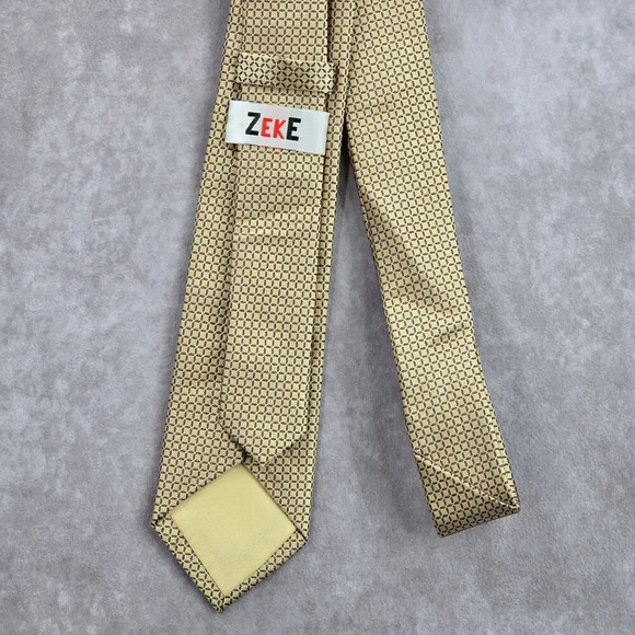Zeke Gold Gray Geometric Square Silk Executive Neck Tie Men's - Picture 3 of 7